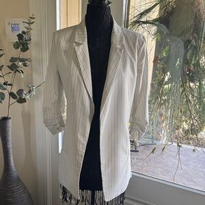 Rachel Zoe White Pinstripe Open-Front Blazer